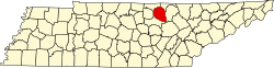 Map of Tennessee highlighting Overton County